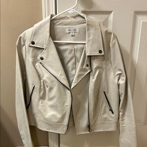 She + Sky Cream Leather Jacket